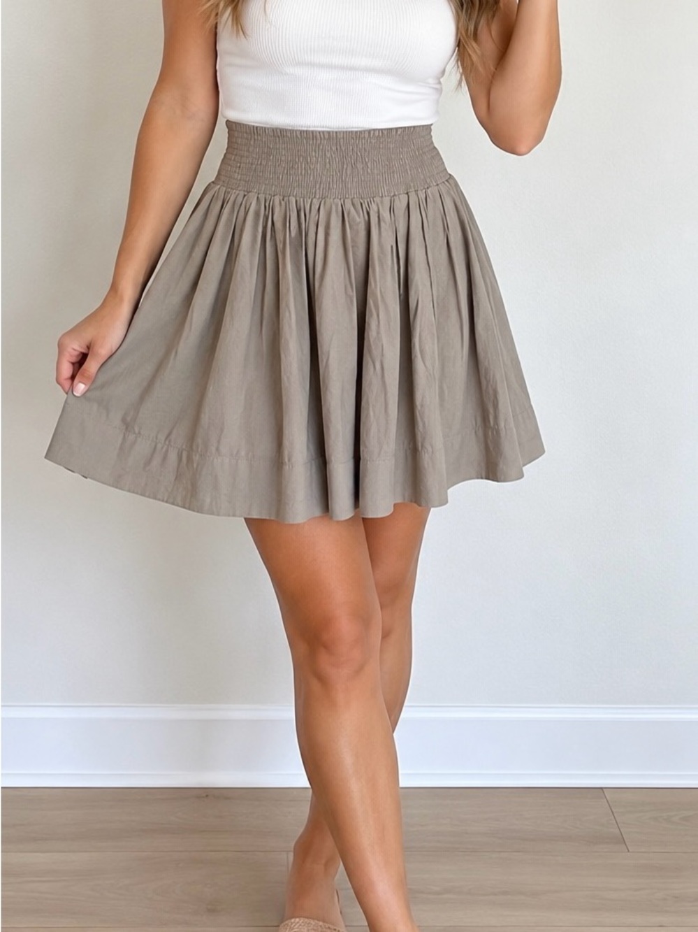 Banana Republic Taupe Smocked Waist Skater Skirt